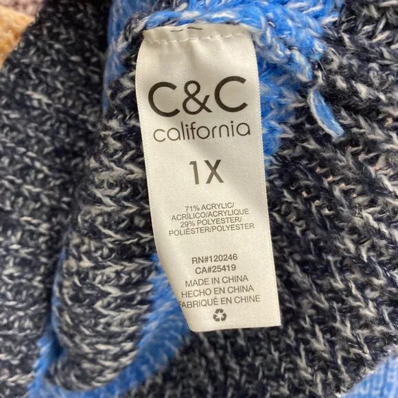 C&C California Color Block Crew Neck Multi Color Cozy Relaxed Sweater 1X - Picture 7 of 9